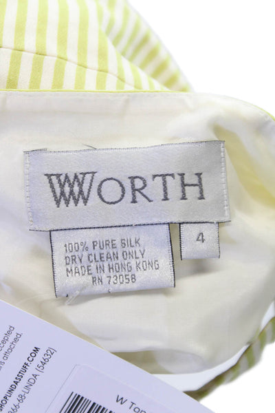 Worth Womens Basic Silk Striped Square Neck Tank Yellow Zip Size 4