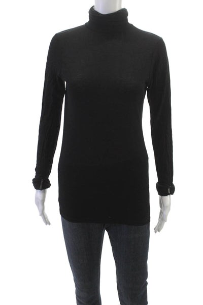 Zara Women Black Turtleneck Basic T-Shirt Long Sleeve Viscose Size M