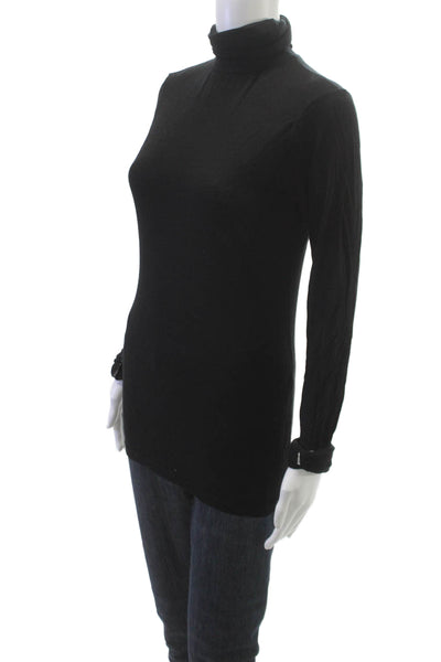 Zara Women Black Turtleneck Basic T-Shirt Long Sleeve Viscose Size M