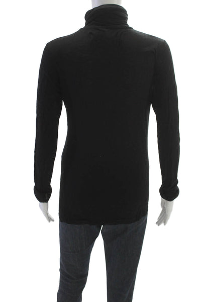 Zara Women Black Turtleneck Basic T-Shirt Long Sleeve Viscose Size M
