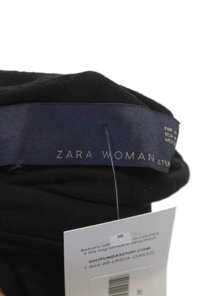 Zara Women Black Turtleneck Basic T-Shirt Long Sleeve Viscose Size M