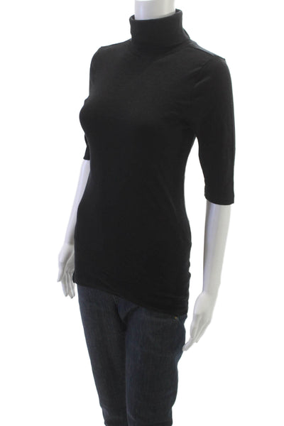 Michael Stars Womens Black Supima Cotton Turtleneck Tee 3/4 Sleeve Size One