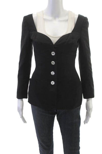 Vicky Tiel Women Basic Jacket Black Polyester Blend Button Long Sleeve Size S