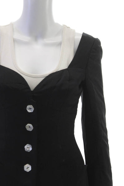 Vicky Tiel Women Basic Jacket Black Polyester Blend Button Long Sleeve Size S