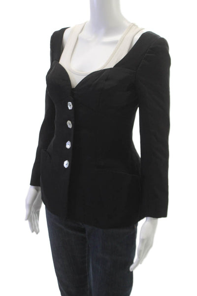 Vicky Tiel Women Basic Jacket Black Polyester Blend Button Long Sleeve Size S