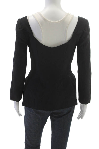 Vicky Tiel Women Basic Jacket Black Polyester Blend Button Long Sleeve Size S