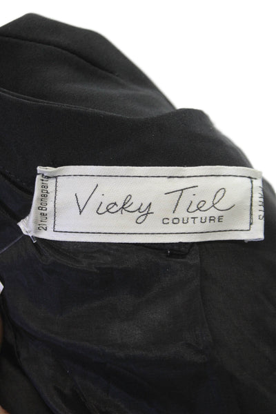 Vicky Tiel Women Basic Jacket Black Polyester Blend Button Long Sleeve Size S