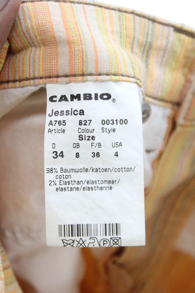 Cambio Womens Straight Striped Multicolor Cotton Blend Jeans Button Size 4