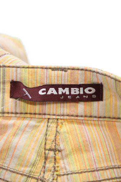 Cambio Womens Straight Striped Multicolor Cotton Blend Jeans Button Size 4
