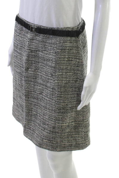 S Max Mara Women Black Wool A-Line Skirt Zip Knee Length Abstract Size 6