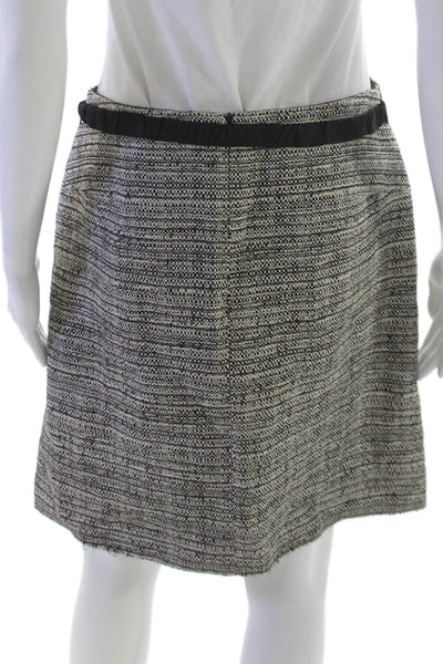 S Max Mara Women Black Wool A-Line Skirt Zip Knee Length Abstract Size 6