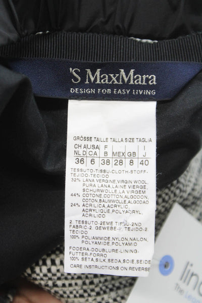 S Max Mara Women Black Wool A-Line Skirt Zip Knee Length Abstract Size 6