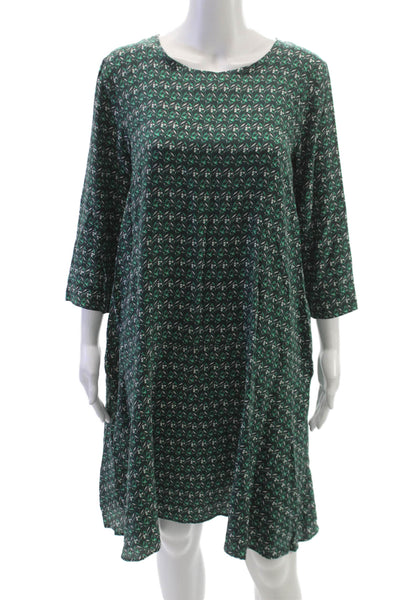 Weekend Max Mara Womens Shift Dress Green Silk Floral 3/4 Sleeve Size 8