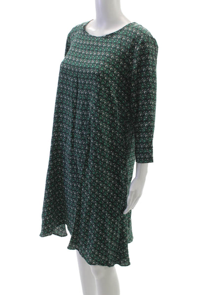 Weekend Max Mara Womens Shift Dress Green Silk Floral 3/4 Sleeve Size 8