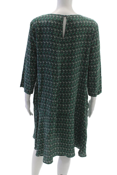 Weekend Max Mara Womens Shift Dress Green Silk Floral 3/4 Sleeve Size 8