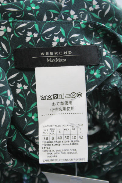 Weekend Max Mara Womens Shift Dress Green Silk Floral 3/4 Sleeve Size 8