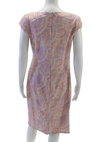 Max Mara Women Wrap Dress Pink Cotton Paisley V-Neck Short Sleeve Knee Size 10