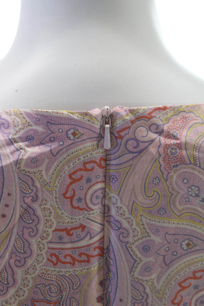 Max Mara Women Wrap Dress Pink Cotton Paisley V-Neck Short Sleeve Knee Size 10
