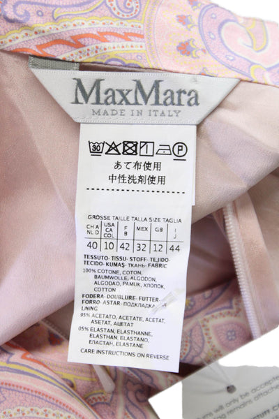 Max Mara Women Wrap Dress Pink Cotton Paisley V-Neck Short Sleeve Knee Size 10