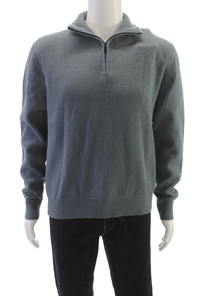 The Kooples Mens Blue Wool Collared Solid Long Sleeve Pullover Size L