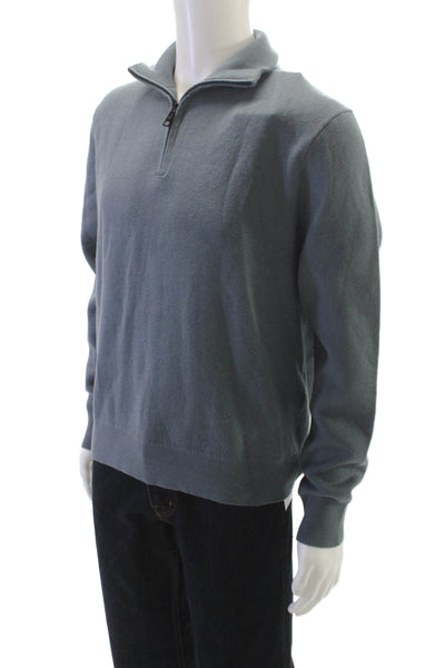 The Kooples Mens Blue Wool Collared Solid Long Sleeve Pullover Size L