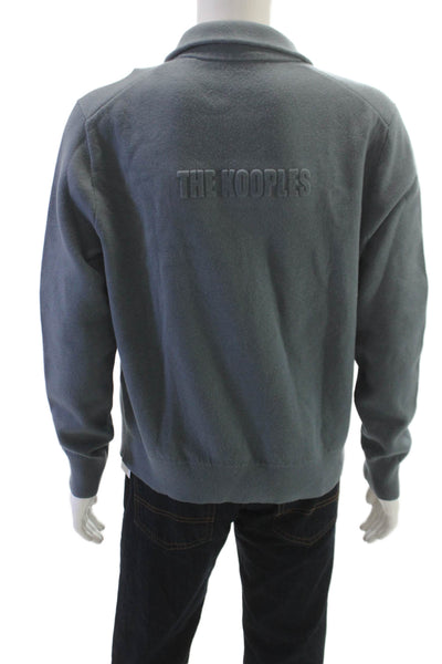 The Kooples Mens Blue Wool Collared Solid Long Sleeve Pullover Size L