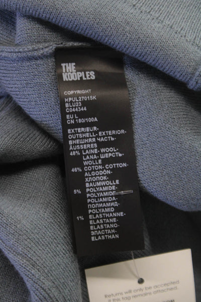 The Kooples Mens Blue Wool Collared Solid Long Sleeve Pullover Size L