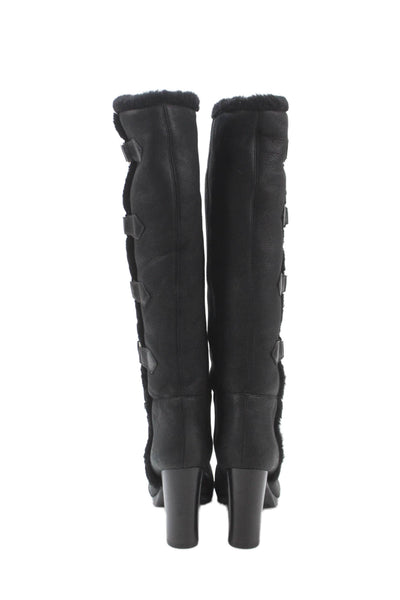 Sergio Rossi Womens Shearling Silver Tone Knee High Boots Black Size 40 10