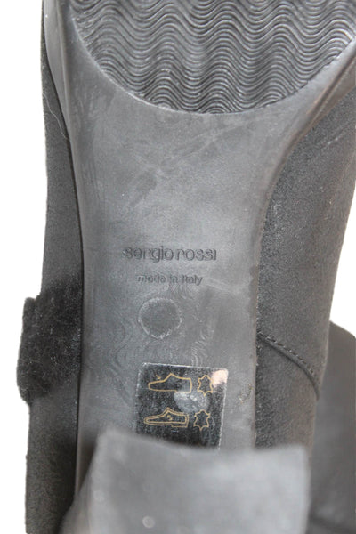 Sergio Rossi Womens Shearling Silver Tone Knee High Boots Black Size 40 10