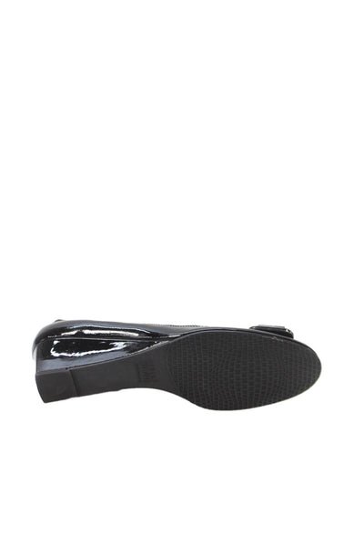 Stuart Weitzman Womens Patent Leather Bow Low Wedge Pumps Black Size 7.5 Narrow