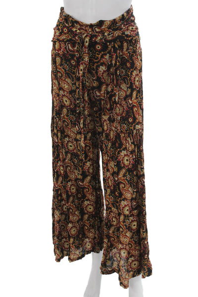 FP One by Free People Women Bohemian Paisley Rayon Tie Waist Pants Size XS
