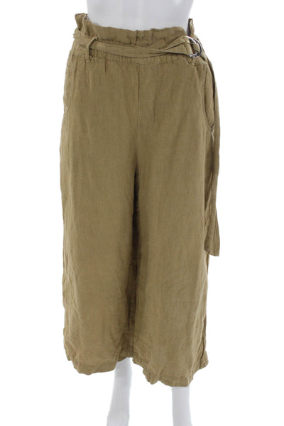 Zara Womens Paperbag Linen Pants Green Buckle Size M