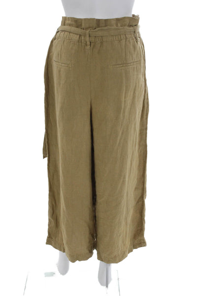 Zara Womens Paperbag Linen Pants Green Buckle Size M