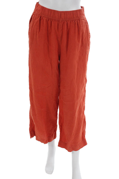 Tahari Womens Cropped Linen Pants Orange Pull On Size S