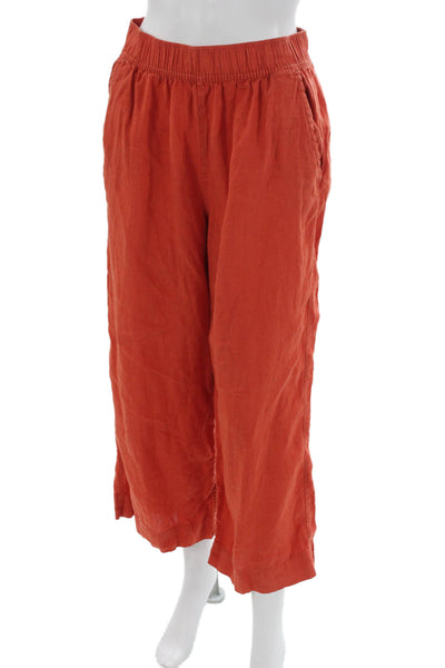 Tahari Womens Cropped Linen Pants Orange Pull On Size S