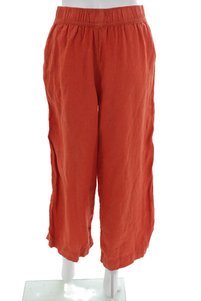 Tahari Womens Cropped Linen Pants Orange Pull On Size S