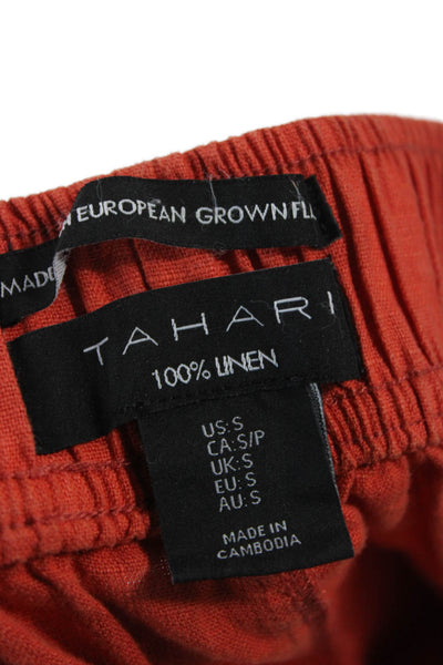 Tahari Womens Cropped Linen Pants Orange Pull On Size S