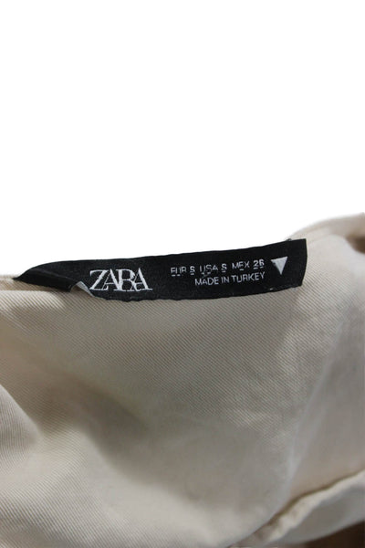 Zara Womens Shirt Dress Beige V Neck Short Sleeve Button Lyocell Size S