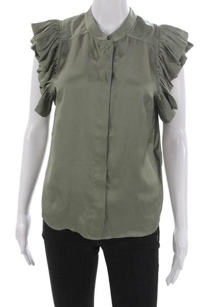 Zadig & Voltaire Womens Green Collared Short Sleeve Blouse Button Size XS