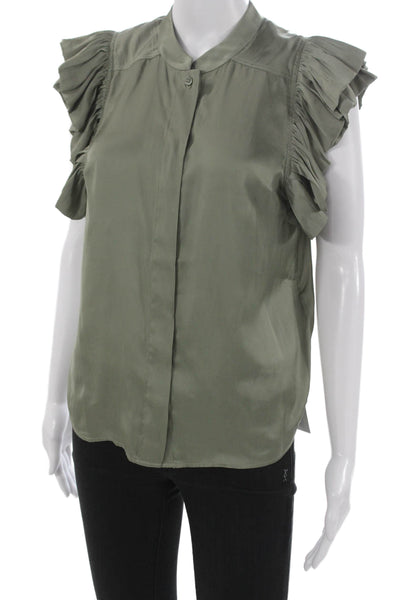 Zadig & Voltaire Womens Green Collared Short Sleeve Blouse Button Size XS