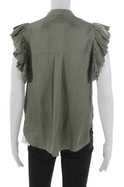 Zadig & Voltaire Womens Green Collared Short Sleeve Blouse Button Size XS