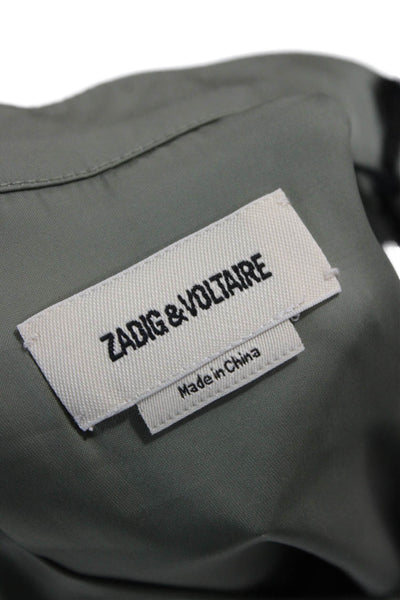 Zadig & Voltaire Womens Green Collared Short Sleeve Blouse Button Size XS