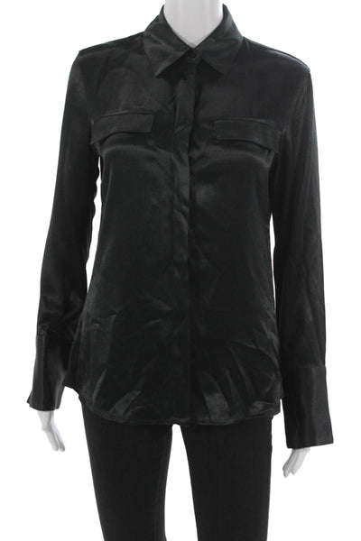 Zara Women Collared Button Up Viscose Long Sleeve Black Blouse Size XS