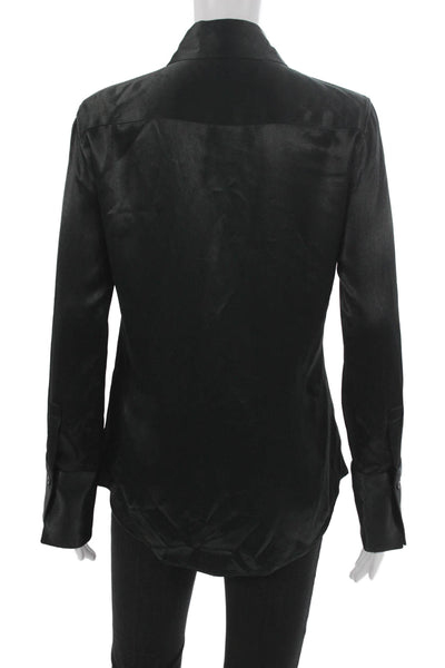 Zara Women Collared Button Up Viscose Long Sleeve Black Blouse Size XS