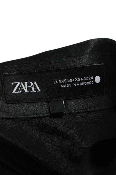 Zara Women Collared Button Up Viscose Long Sleeve Black Blouse Size XS