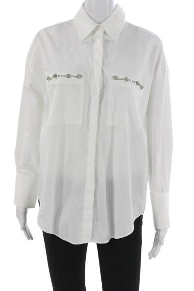 Zara Women Basic Collared Cotton Button Up Long Sleeve White Top Size XS