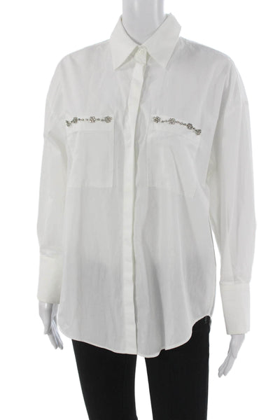 Zara Women Basic Collared Cotton Button Up Long Sleeve White Top Size XS