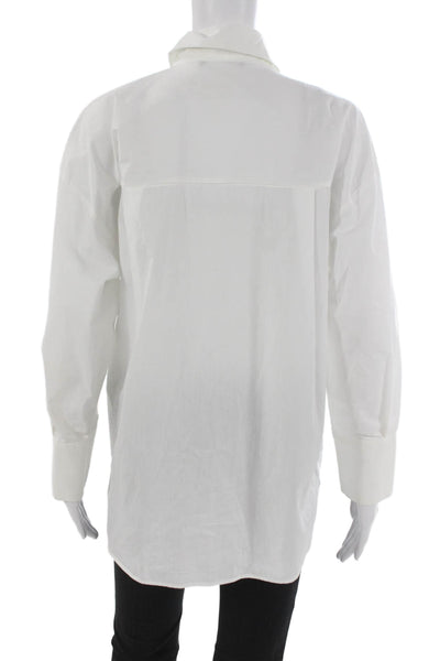 Zara Women Basic Collared Cotton Button Up Long Sleeve White Top Size XS