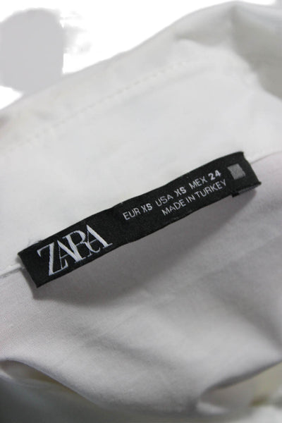 Zara Women Basic Collared Cotton Button Up Long Sleeve White Top Size XS