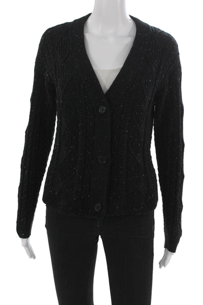 Margaret OLeary Womens Cardigan Black V Neck Cotton Size XS